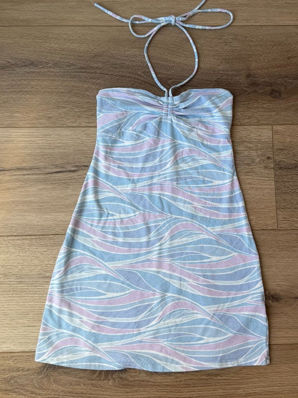 Hollister Stretch Halter Tie Mini Dress, XS, Purple, Blue, White Print